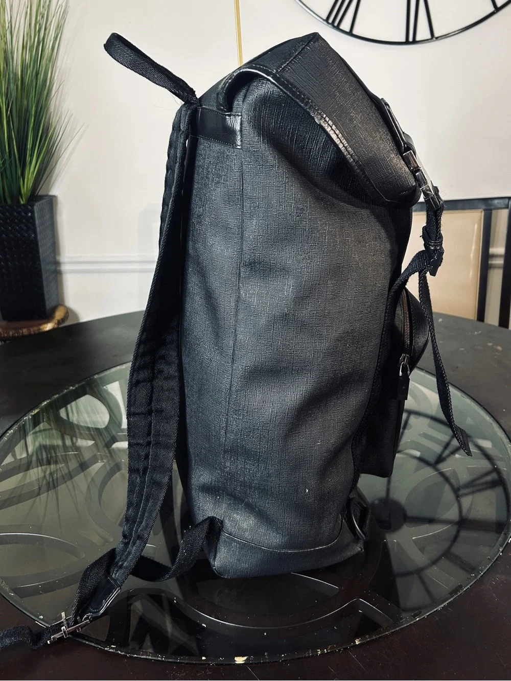 Gucci Interlocking G Backpack Black Coated Canvas Large Travel Bag 246321